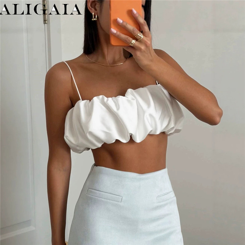 Street Fashion Y2K - 2026 Summer Women Satin Puff Crop