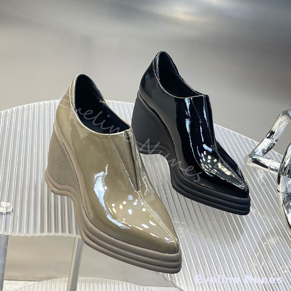 Street Fashion Y2K - Patent Leather V Cut Pointed Toe