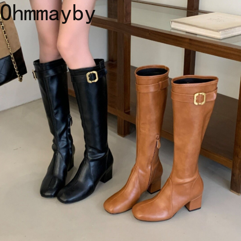Street Fashion Winter - Women Retro Square Toe Knee High