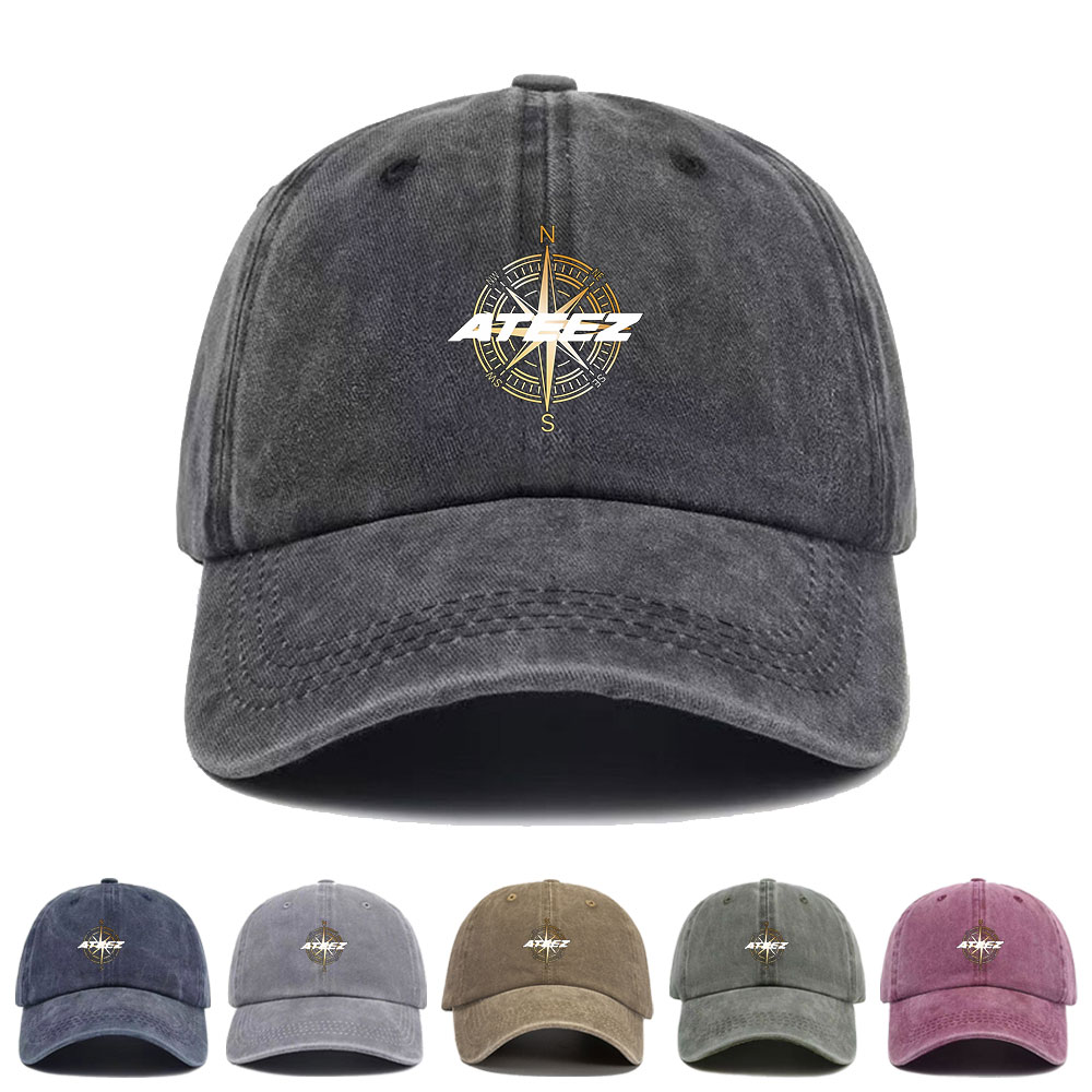 Street Fashion Kpop - Kpop ATEEZ Compass Baseball Cap Washed