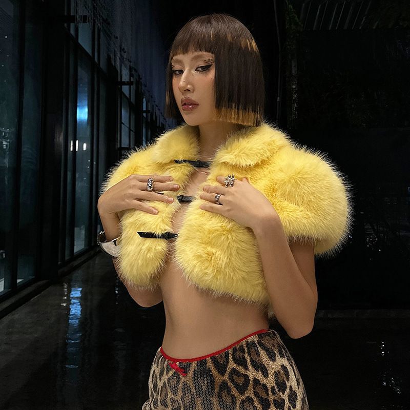 2025 Fur Short Coat Women Crop - Street Fashion Men 2025 评论和价格