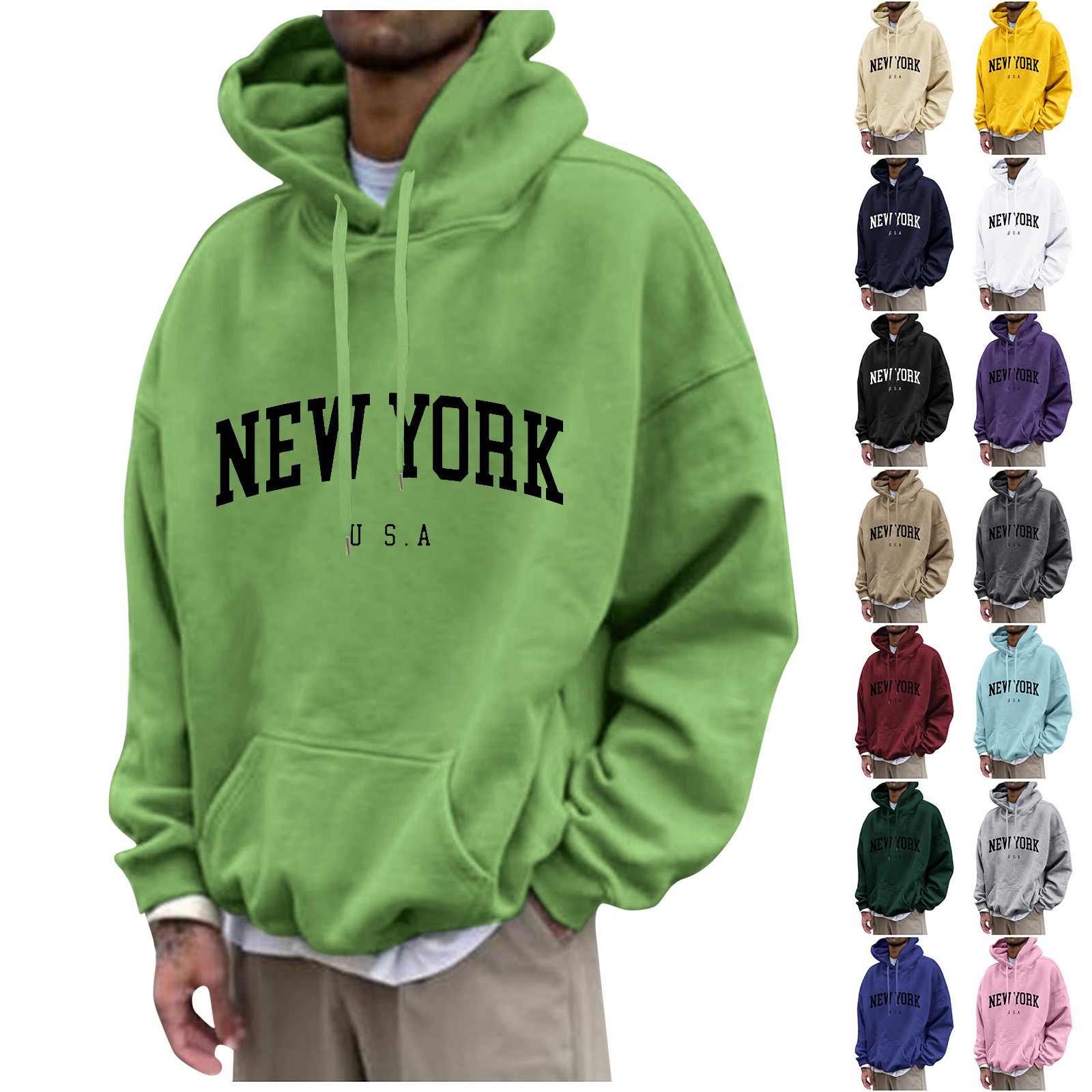 New York Print Mens Hoodies Fa - Street Fashion New York 评论和价格
