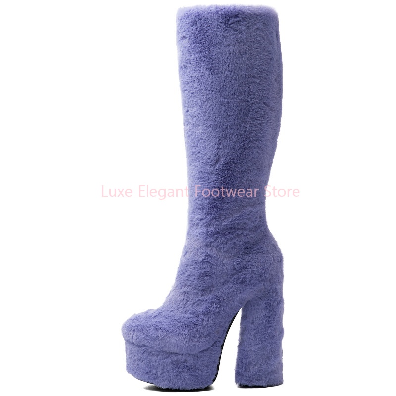 Purple Faux Fur Round Toe Plat - Street Fashion Winter 评论和价格