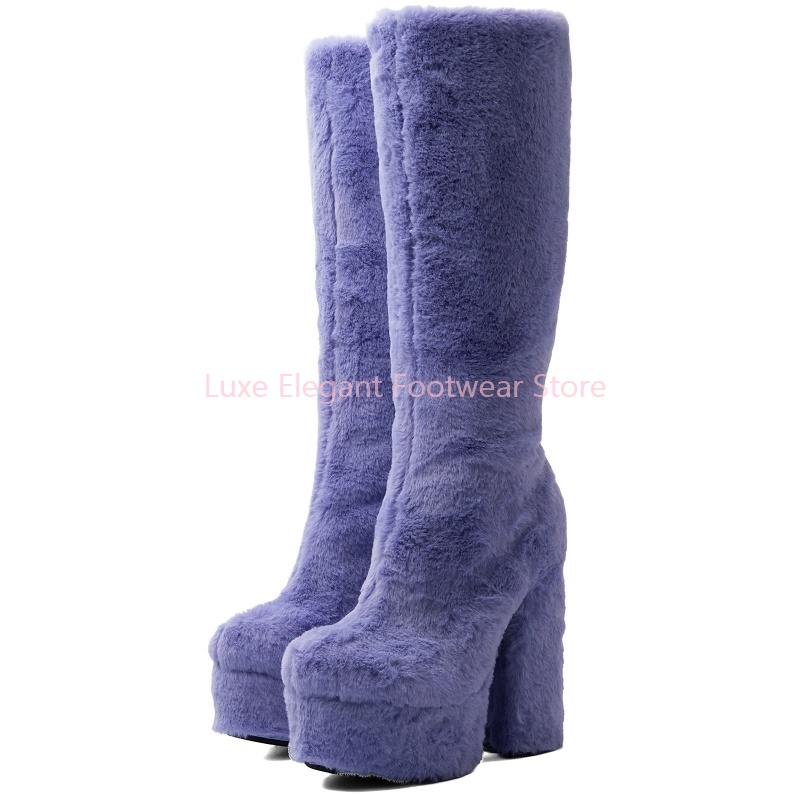 Purple Faux Fur Round Toe Plat - Street Fashion Winter 评论和价格