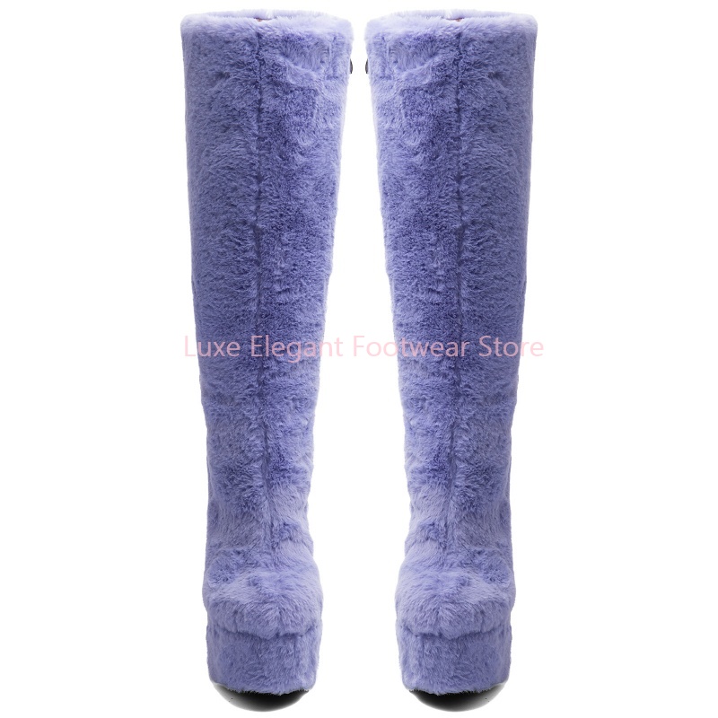 Purple Faux Fur Round Toe Plat - Street Fashion Winter 评论和价格