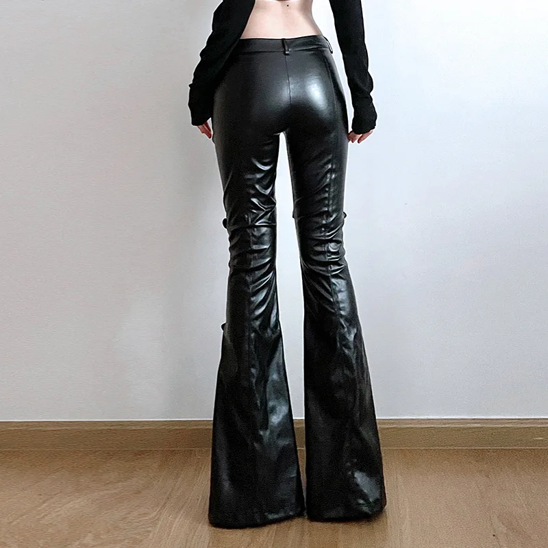 Women's PU Leather Flare Pants - Street Fashion Y2K 评论和价格