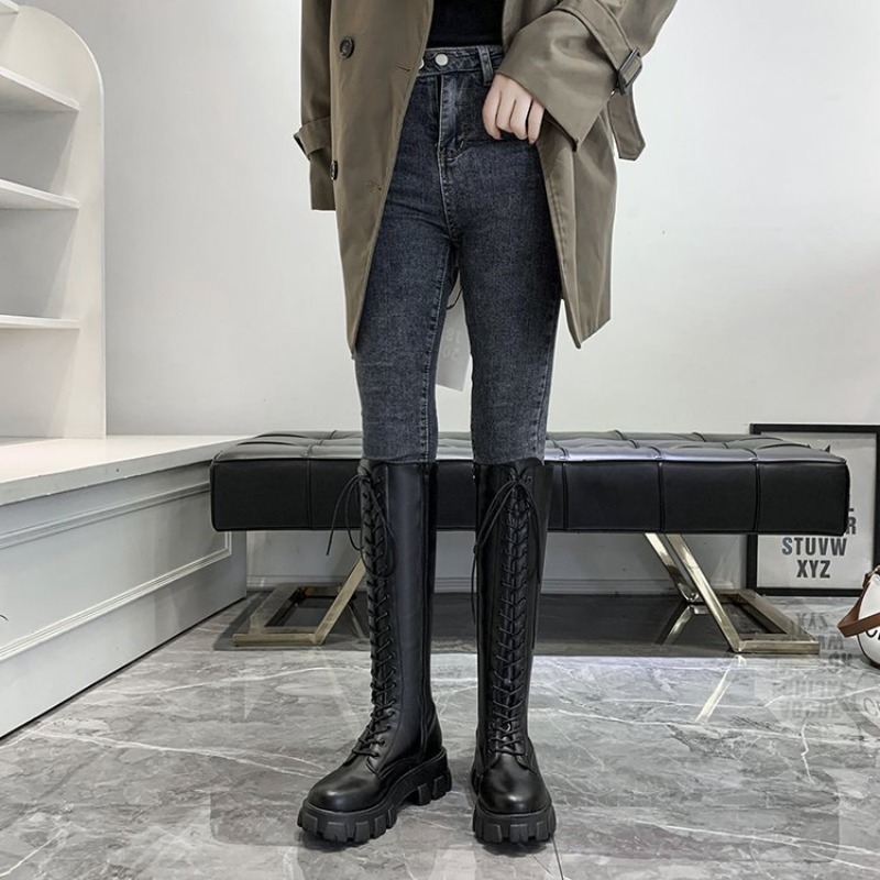 Women Knee High Boots Lace Up  - Street Fashion Winter 评论和价格